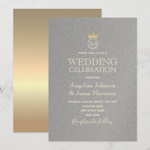 Hochzeitluxuriöse Silver and Gold Monogram Einladung
