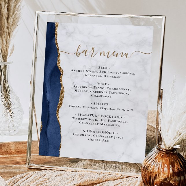 Hochzeitmenü Bar Navy Blue Agate Marble Poster (Von Creator hochgeladen)