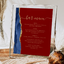 Hochzeitmenü Bar Navy Blue Gold Agate Burgundy Poster