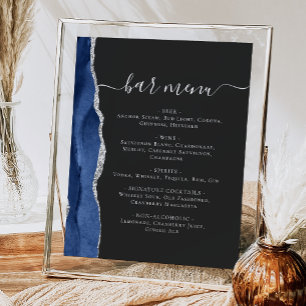 Hochzeitmenü Bar Navy Blue Silver Agate Dark Poster