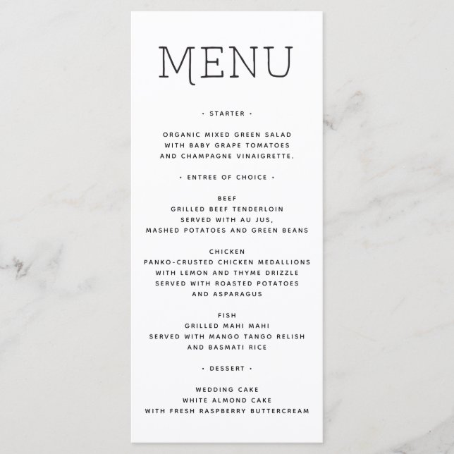 Hochzeitmenü - Brautparty Menu - Nouveau Menükarte (Vorderseite)