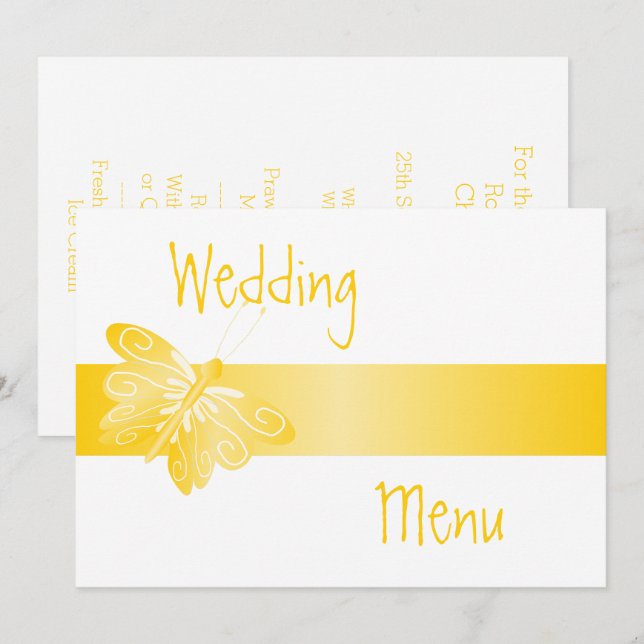 Hochzeitmenü Gelbe Schmetterling Menükarte (Vorne/Hinten)