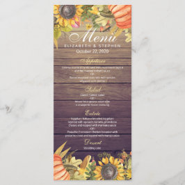 Hochzeitmenü Herbstmaple Blätter Pumpkin Sonnenblu Menükarte