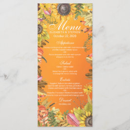 Hochzeitmenü Herbstmaple Blätter Pumpkin Sonnenblu Menükarte