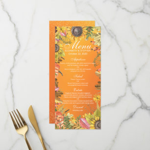 Hochzeitmenü Herbstmaple Blätter Pumpkin Sonnenblu Menükarte
