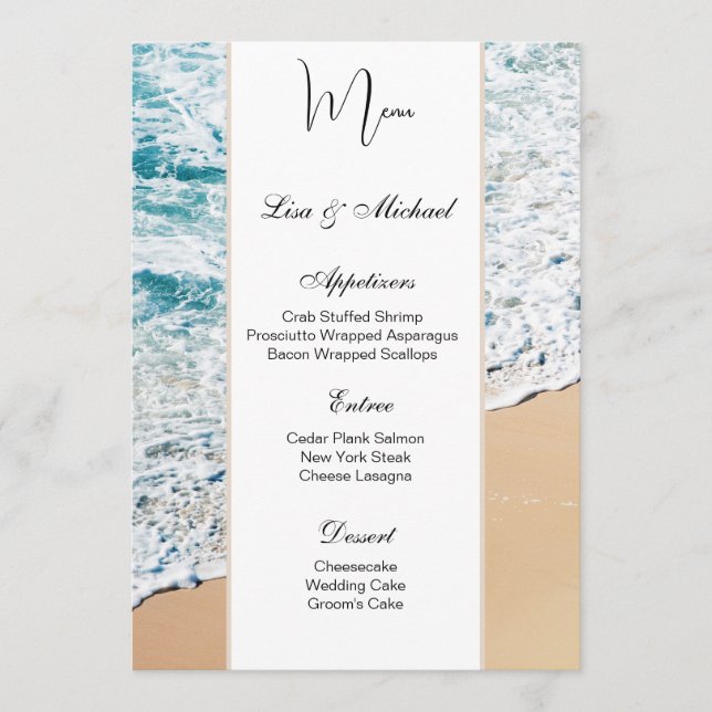 Hochzeitmenü-Karte Beach-Thema Menükarte (Vorderseite)