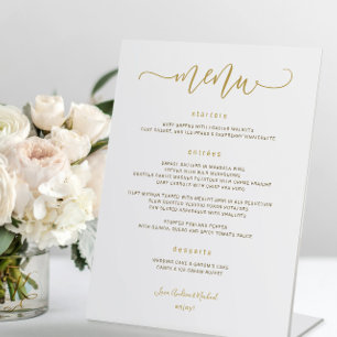 Hochzeitmenü Sign Bouncy Wirbel Calligraphy Gold Sockelschild