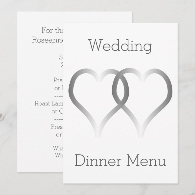 Hochzeitmenü Silberherzen Menükarte (Vorne/Hinten)