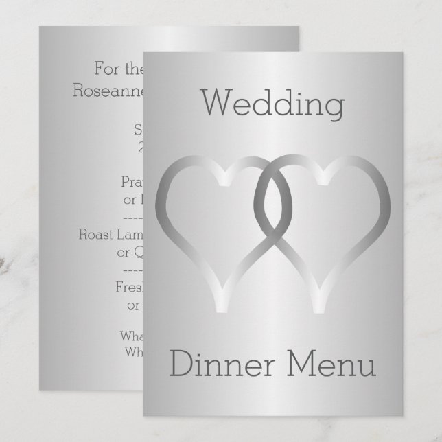 Hochzeitmenü Silberherzen Menükarte (Vorne/Hinten)