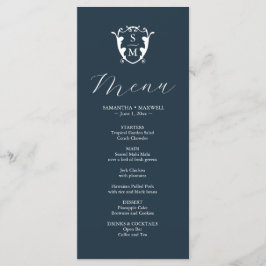 Hochzeitmenüs Einfaches Monogramm Wappen Blau Menükarte