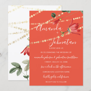 Hochzeitmoderne Monogram Coral White Lights Gold Einladung