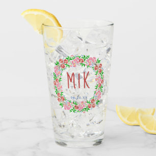 Hochzeitmongramm Hübscher Blumenkranz Verheiratet  Glas
