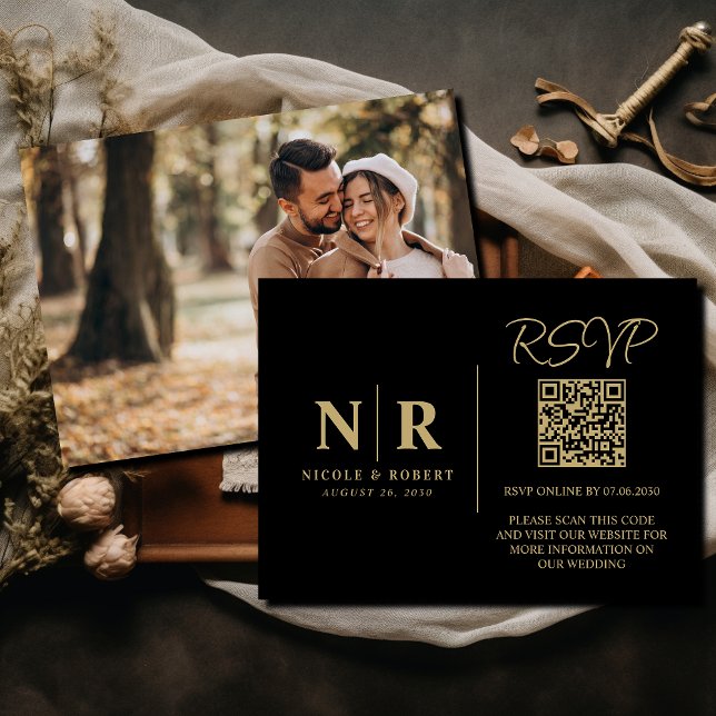 Hochzeitmongramm UAWG QR Code Foto Elegant Begleitkarte (Von Creator hochgeladen)