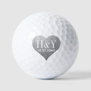 Hochzeitmonogramm-Anfangsdatum Silberherz Golfball
