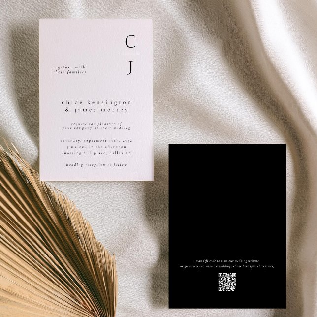 Hochzeitmonogramm - Moderner Schwarz-weißer QR-Cod Einladung (Von Creator hochgeladen)