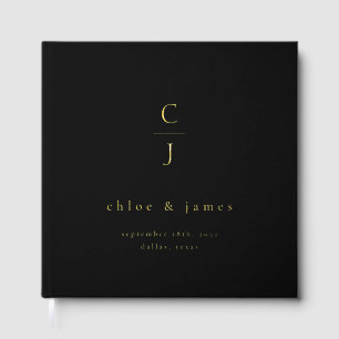 Hochzeitmonogramm Modernes Minimales Schwarzes Gol Gästebuch