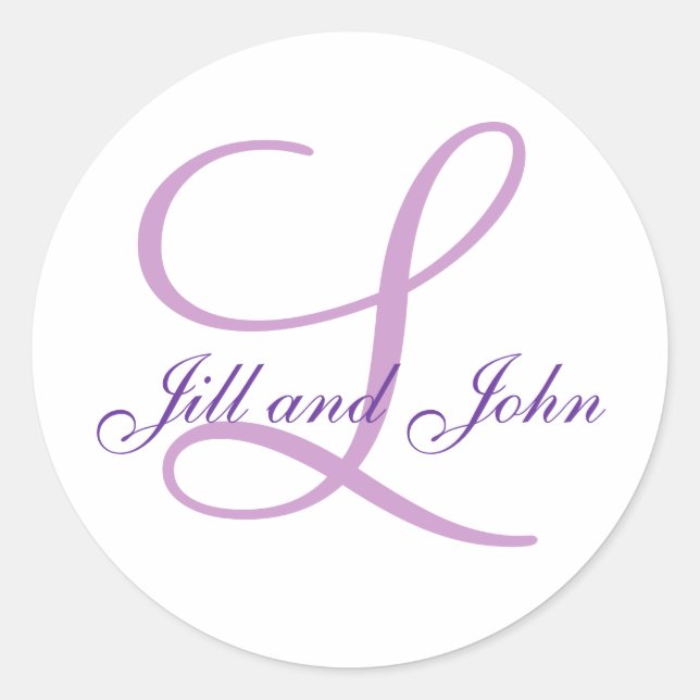 Hochzeitmonographie-Bräunungsdatum Lilac-Siegel Runder Aufkleber (Vorderseite)