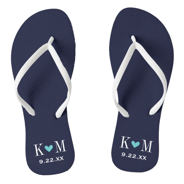 Hochzeitmonographie für Marine und Türkis Flip Flops (Fußbett)