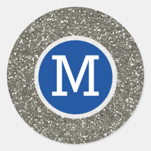 Hochzeitmonographie für Navy Blue und Silver Glitz Runder Aufkleber