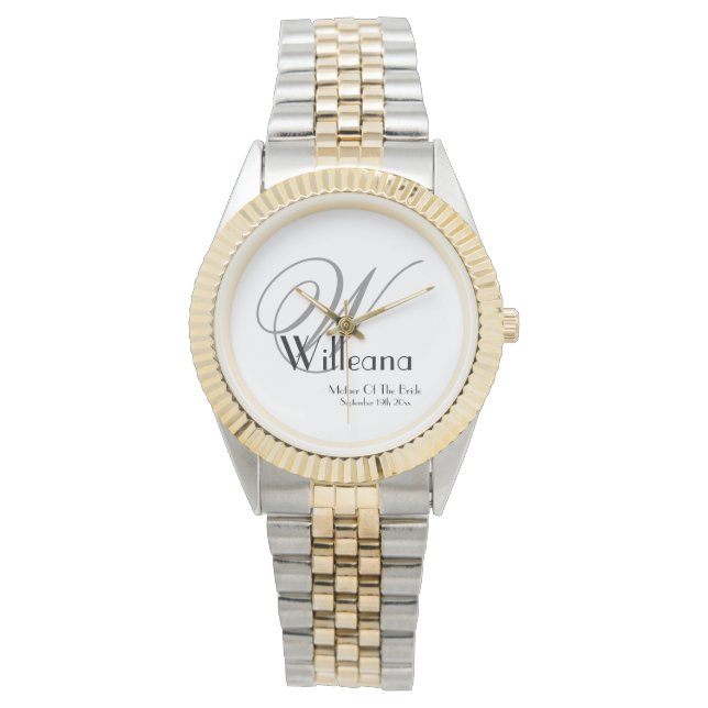 Hochzeitmutter des Bride-Geschenk Monogramm Chic Armbanduhr (Vorderseite)