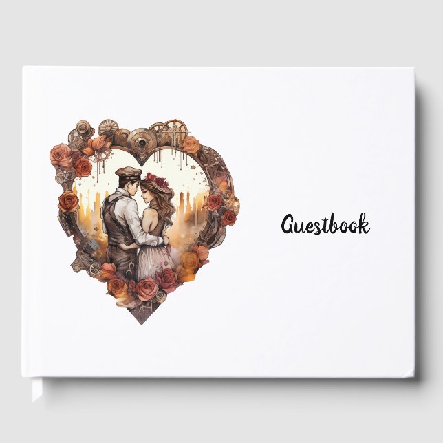 Hochzeitromantisches Steampunkherz-Paar Gästebuch (Vorderseite)