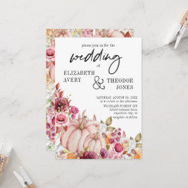 Hochzeitrosa Burgund Autumn Pumpkin Floral Invit Einladung