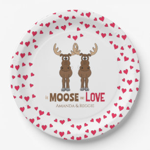 Hochzeitrotes Herz Niedliche Elche Whimsical Custo Pappteller