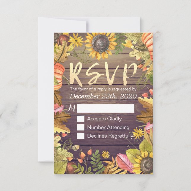 HochzeitRSVP Antwort Autumn Maple Leaf Pumpkins Wo (Vorderseite)