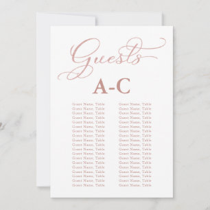 Hochzeits-Alphabetische-Gästebestellung Roségold Einladung