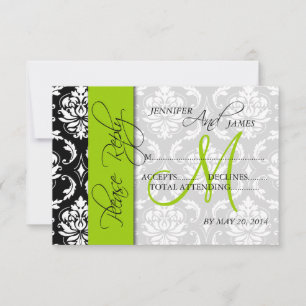 Hochzeits-Antwortkarten Damast Monogramm Grün RSVP Karte