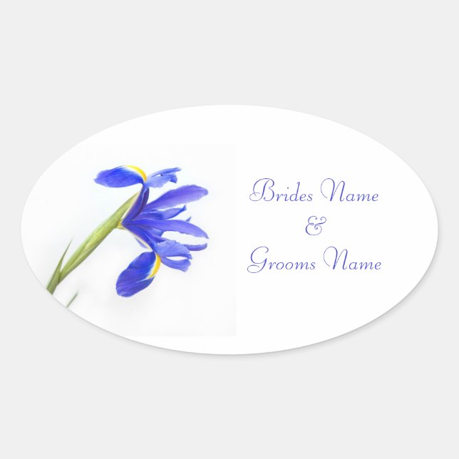 Hochzeits-Aufkleber - lila Iris-Blume Ovaler Aufkleber (Vorderseite)