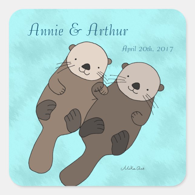 Hochzeits-Aufkleber-Otter-Strand-Gastgeschenk Quadratischer Aufkleber (Vorderseite)