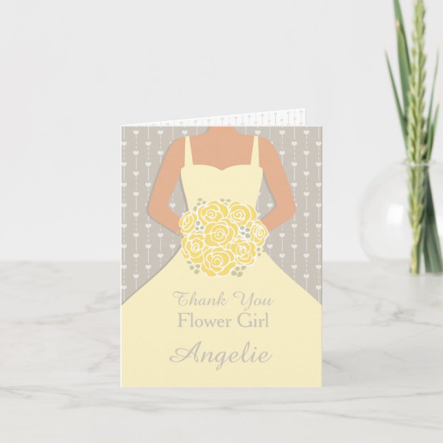 Hochzeits-Blumenmädchen-Gelbkleid danken Ihnen zu Dankeskarte (Vorderseite)