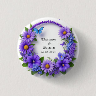 Hochzeits-Blumenrahmen mit farbenfrohen Blumen Button