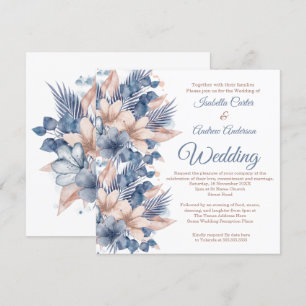 Hochzeits-Blush Blau Pfirsich Beige Floral Weiß Einladung