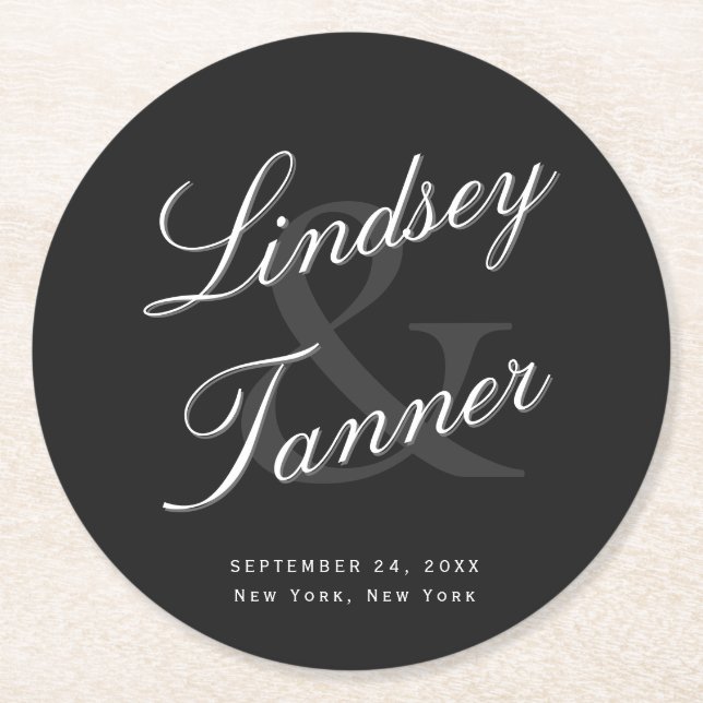 Hochzeits-Braut u. Bräutigam im eleganten Runder Pappuntersetzer (Vorderseite)