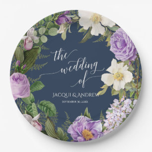 Hochzeits-Brautparty-Marine-Lavendel-RosenWreath Pappteller