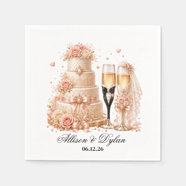 Hochzeits-Champagner-Papier-Servietten Serviette (Vorderseite)