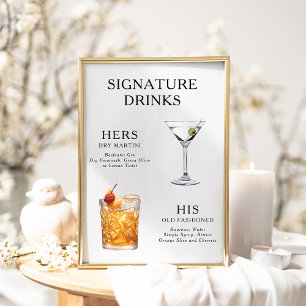 Hochzeits-Cocktail-Menü-Poster mit Signatur-Drinks Poster