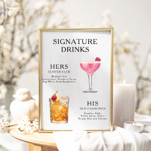 Hochzeits-Cocktail-Menü-Poster mit Signatur-Drinks Poster