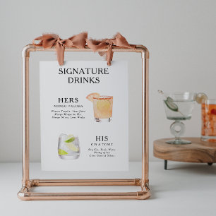 Hochzeits-Cocktail-Menü-Poster mit Signatur-Drinks Poster