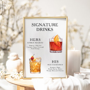 Hochzeits-Cocktail-Menü-Poster mit Signatur-Drinks Poster