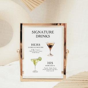 Hochzeits-Cocktail-Menü-Poster mit Signatur-Drinks Poster