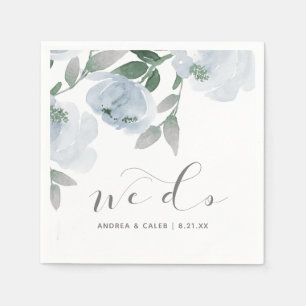 Hochzeits-Cocktail-Staubblau-Grau-Aquarell-Blumen Serviette