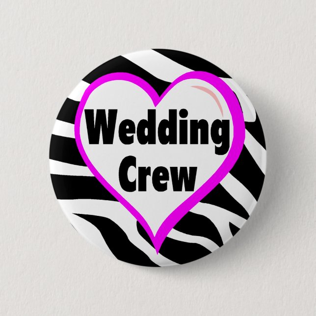 Hochzeits-Crew (Herzzebra-Druck) Button (Vorderseite)