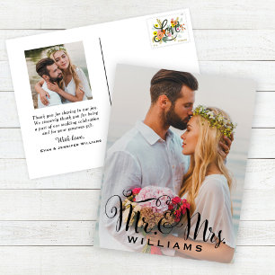 Hochzeits-Dankeschön-Foto von Herrn und Frau Scrip Postkarte
