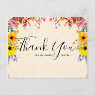 Hochzeits-Dankeschön Romantische Florale Schrift P Postkarte