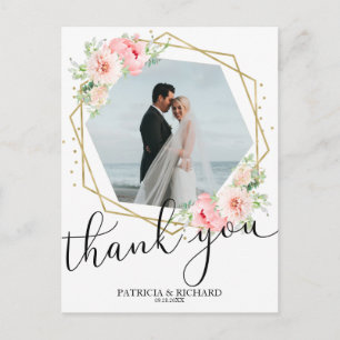 Hochzeits-Dankeschön-Rosé-Blumen-Goldfolie-Geometr Postkarte