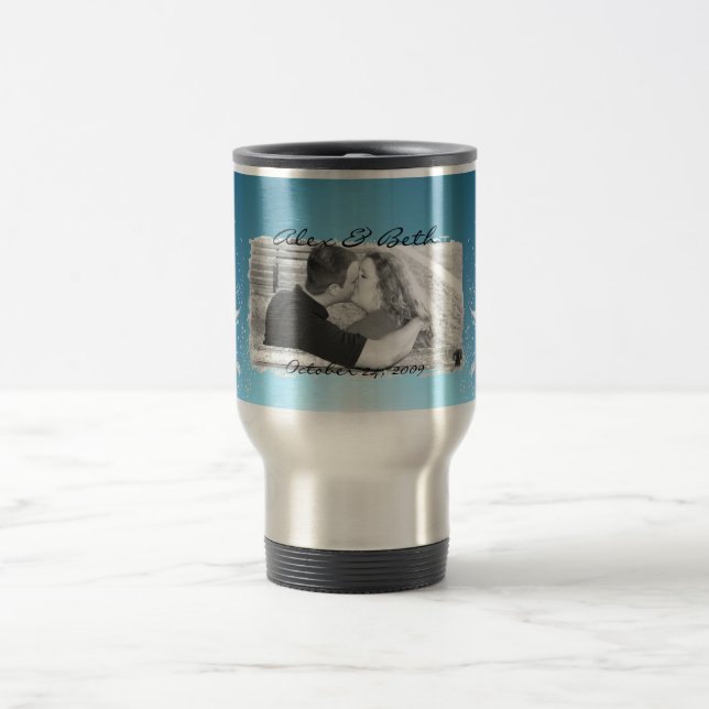 Hochzeits-Datums-Reise-Tasse Reisebecher (Mittel)
