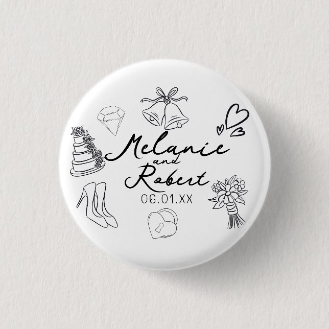 Hochzeits-Doodle Save the Dates Hochzeitsjubiläum  Button (Vorderseite)
